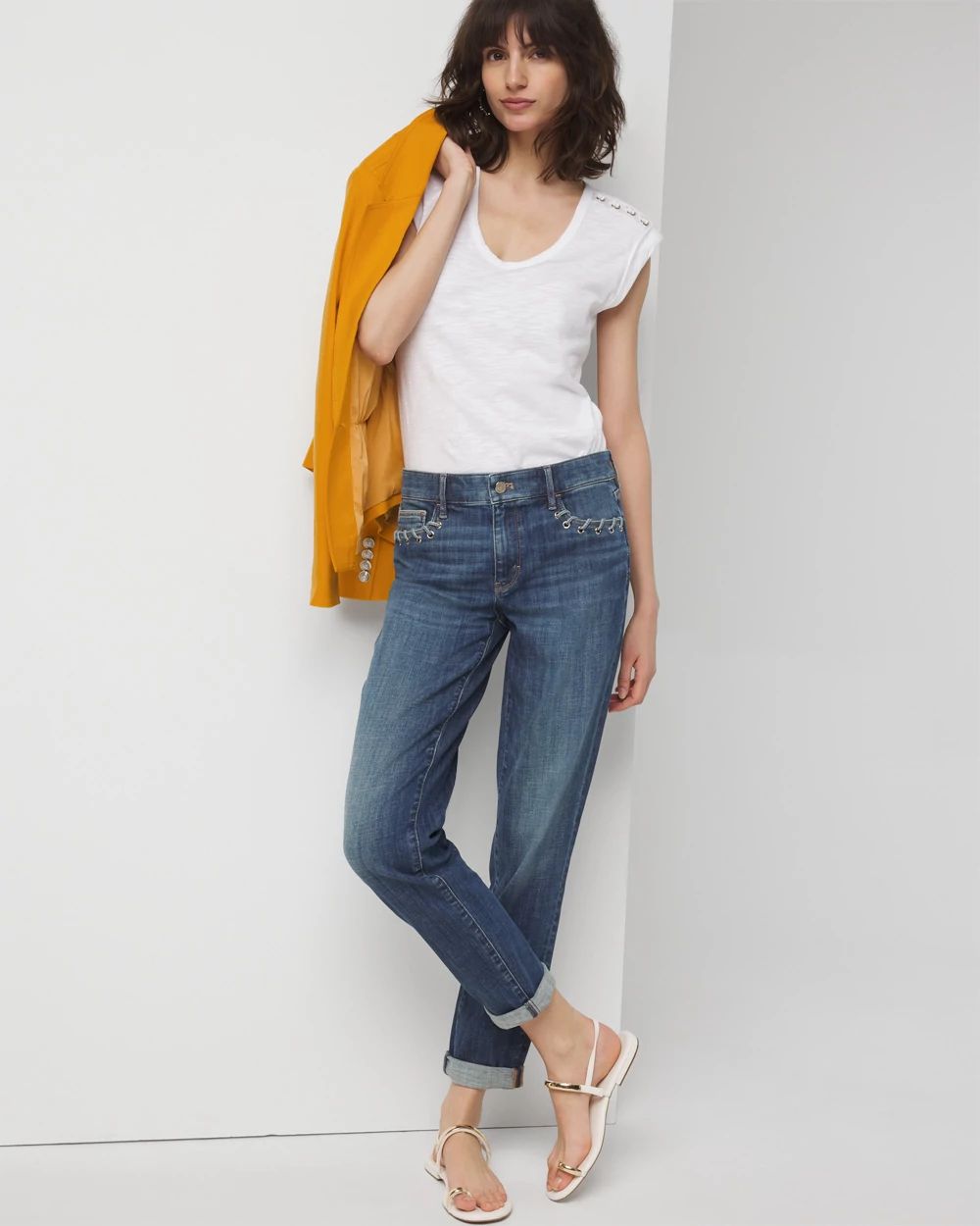 MidRise Everyday Soft Denim™ Grommet Girlfriend Jean White House